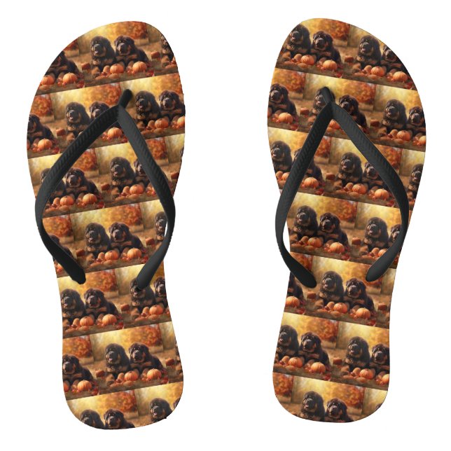 Tibetan Mastiff Puppy Autumn Delight Pumpkin  Thongs (Footbed)
