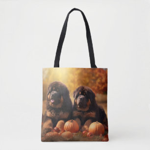 Tibetan Mastiff Puppy Autumn Delight Pumpkin Tote Bag