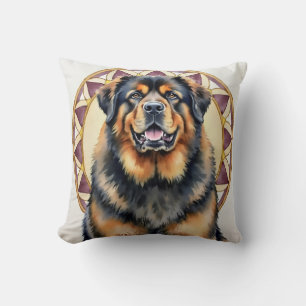 Tibetan Mastiff Watercolor Mandala Art Cushion