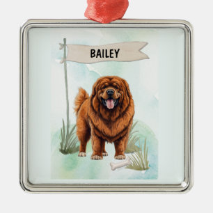 Tibetan Mastiff Watercolor Personalised Dog Metal Ornament