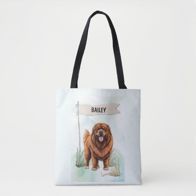 Tibetan Mastiff Watercolor Personalised Dog Tote Bag (Front)