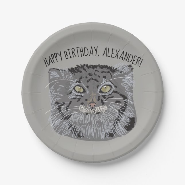 Tibetan Pallas Cat Personalised Party Plates (Front)