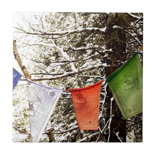 Tibetan Prayer Flags Ceramic Tile (Front)