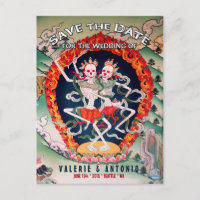 Tibetan Skeletons Dancing Save the Date Postcard
