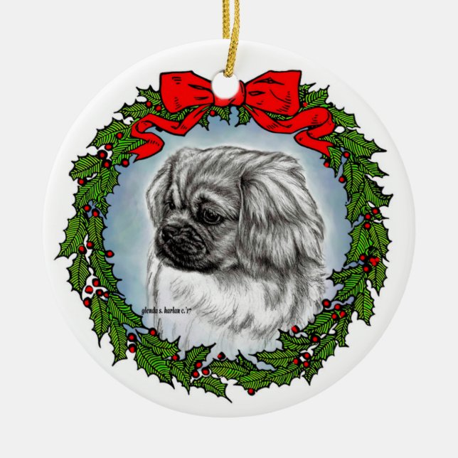 Tibetan Spaniel Art by Glenda S. Harlan Ceramic Ornament (Front)