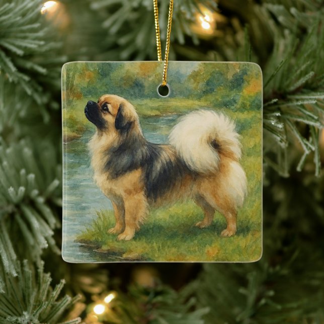 Tibetan Spaniel Ceramic Ornament (Tree)