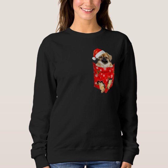 Tibetan spaniel Christmas Pocket for Tibet dog Sweatshirt (Front)