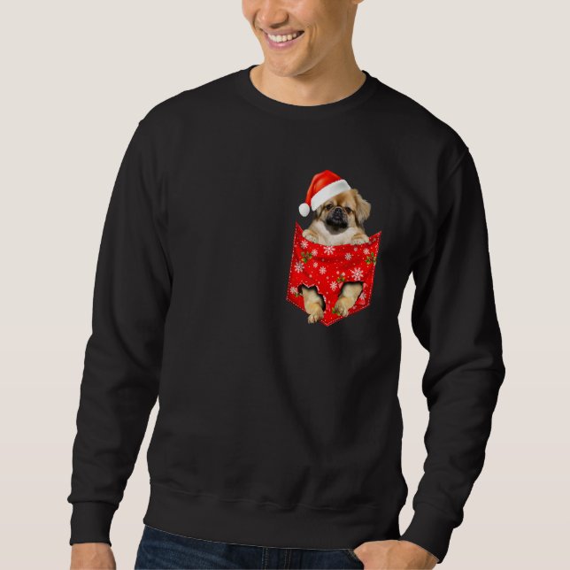 Tibetan spaniel Christmas Pocket for Tibet dog Sweatshirt (Front)