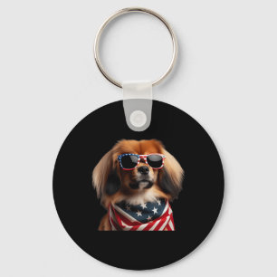 Tibetan Spaniel Dog 4th Of July American Independe Key Ring