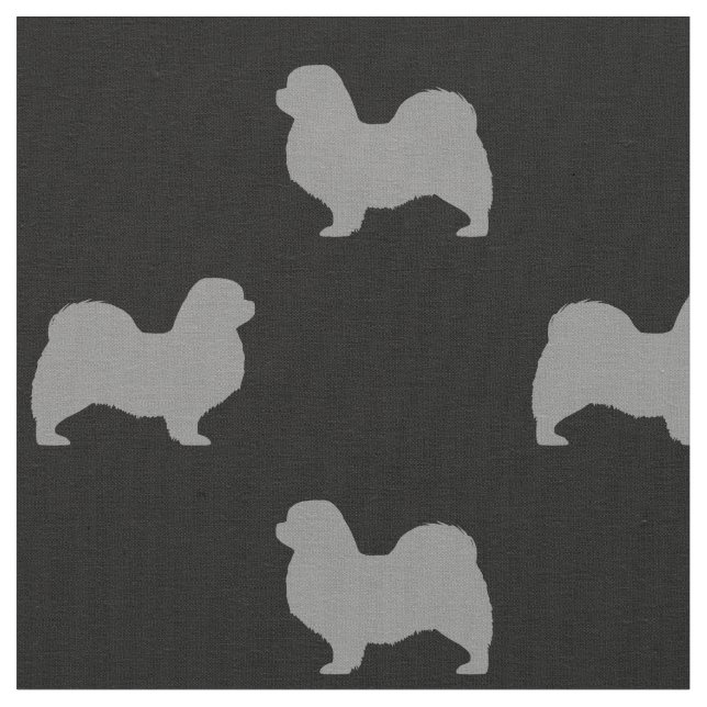 Tibetan Spaniel Dog Breed Silhouettes Patterned Fabric (Close Up)
