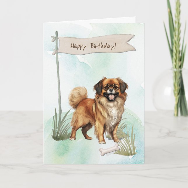 Tibetan Spaniel Dog Breed Under Birthday Sign Card (Front)