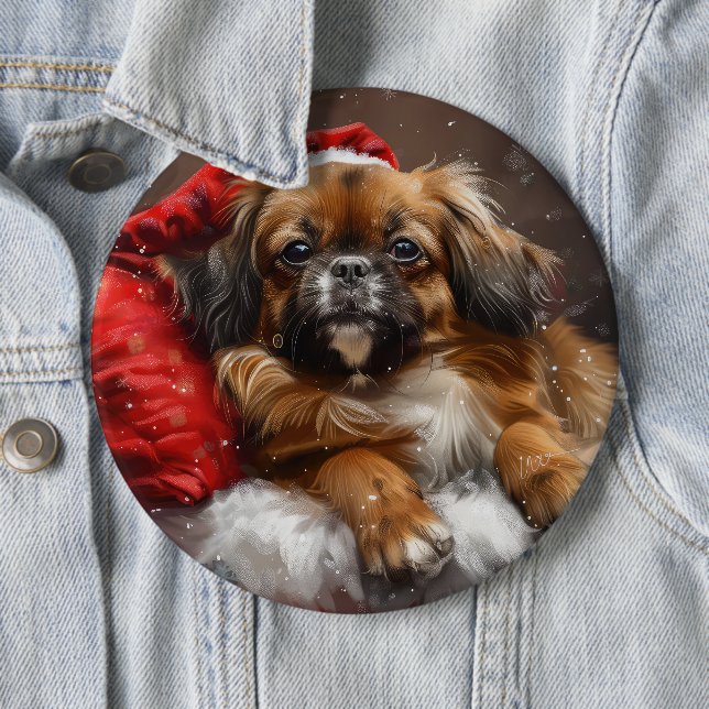 Tibetan Spaniel Dog Christmas Festive 6 Cm Round Badge (In Situ)