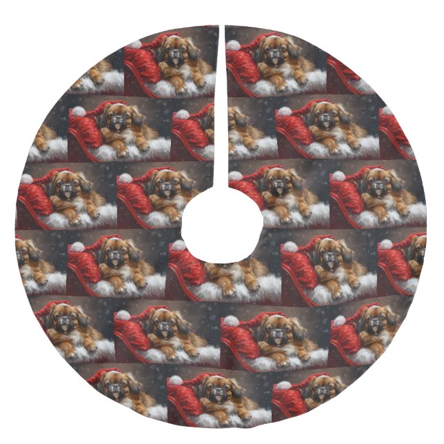 Tibetan Spaniel Dog Christmas Festive Brushed Polyester Tree Skirt (Front)