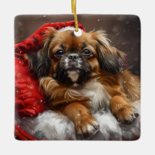 Tibetan Spaniel Dog Christmas Festive Ceramic Ornament