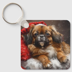Tibetan Spaniel Dog Christmas Festive Key Ring