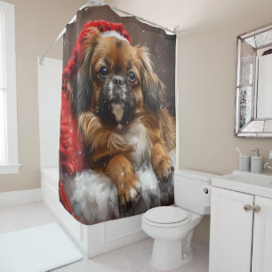Tibetan Spaniel Dog Christmas Festive Shower Curtain