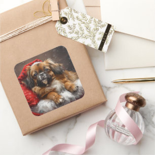Tibetan Spaniel Dog Christmas Festive Square Sticker