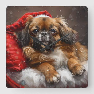 Tibetan Spaniel Dog Christmas Festive Square Wall Clock