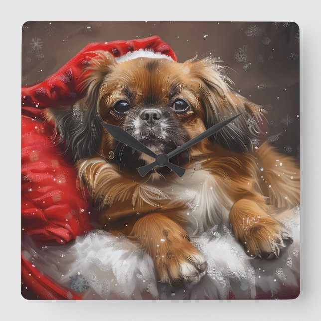 Tibetan Spaniel Dog Christmas Festive Square Wall Clock (Front)