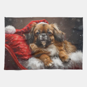 Tibetan Spaniel Dog Christmas Festive Tea Towel