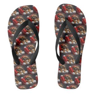 Tibetan Spaniel Dog Christmas Festive Thongs