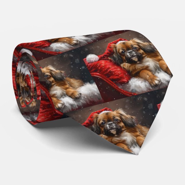 Tibetan Spaniel Dog Christmas Festive Tie (Rolled)