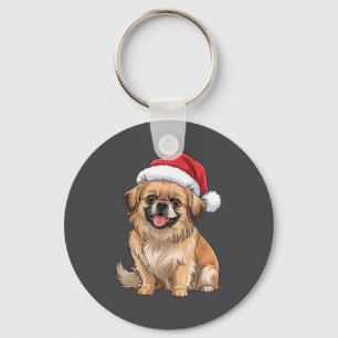 Tibetan Spaniel Dog Christmas Santa Hat Pet Dog Lo Key Ring