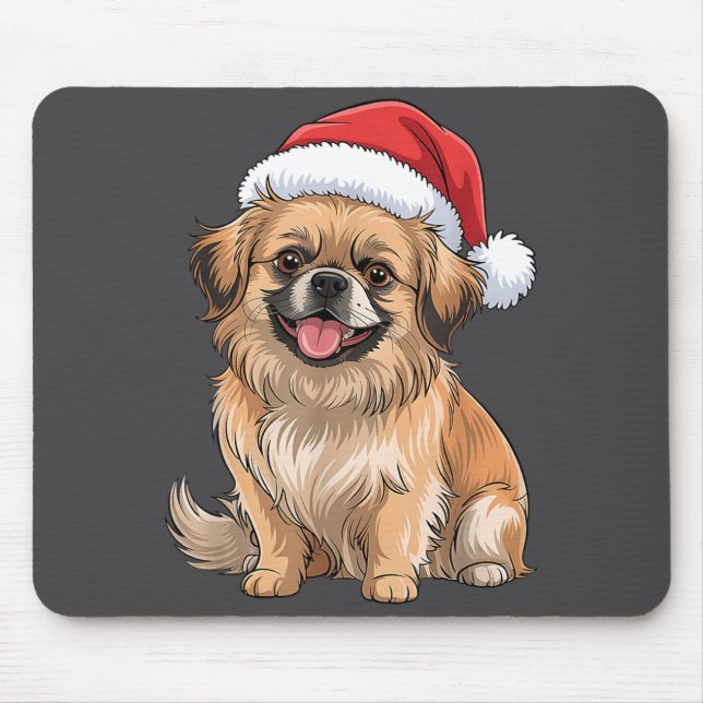 Tibetan Spaniel Dog Christmas Santa Hat Pet Dog Lo Mouse Pad (Front)