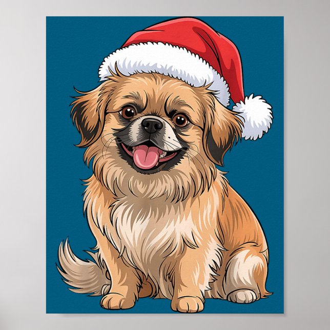 Tibetan Spaniel Dog Christmas Santa Hat Pet Dog Lo Poster (Front)