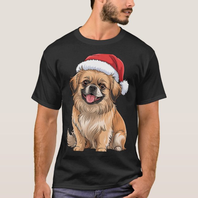 Tibetan Spaniel Dog Christmas Santa Hat Pet Dog Lo T-Shirt (Front)