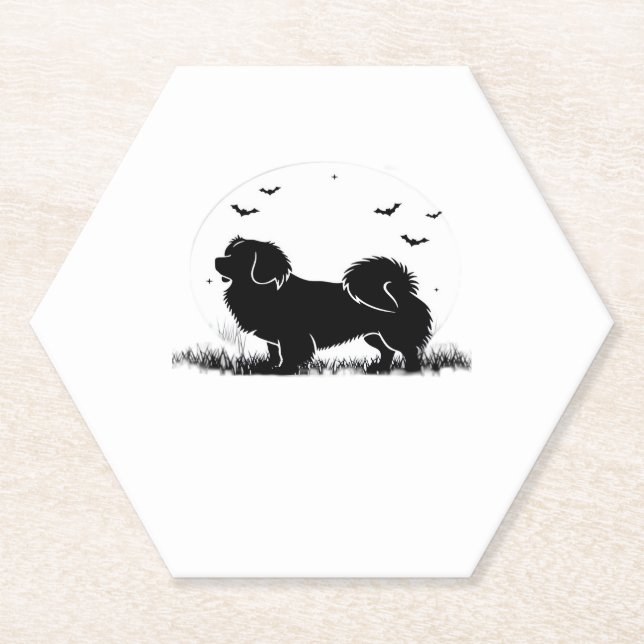 Tibetan Spaniel Dog � Halloween Moon Silhouette Ov Paper Coaster (Front)