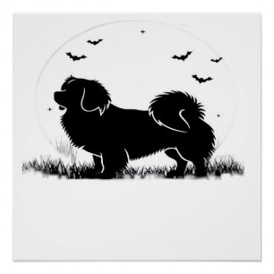 Tibetan Spaniel Dog � Halloween Moon Silhouette Ov Poster