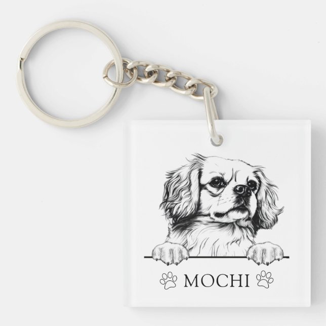 Tibetan Spaniel Dog Hand Drawing Personalised Key Ring (Front)