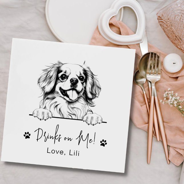 Tibetan Spaniel Dog Personalised Drinks On Me Napkin (Creator Uploaded)