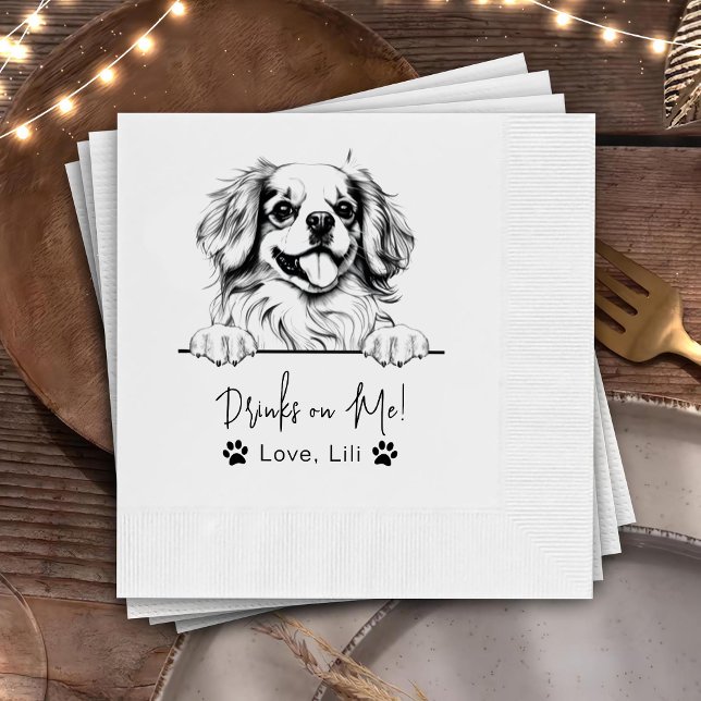 Tibetan Spaniel Dog Personalised Drinks On Me Napkin (Creator Uploaded)