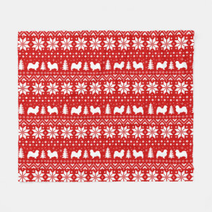 Tibetan Spaniel Dog Silhouettes Christmas Pattern Fleece Blanket