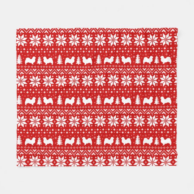 Tibetan Spaniel Dog Silhouettes Christmas Pattern Fleece Blanket (Front (Horizontal))