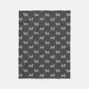 Tibetan Spaniel Dog Silhouettes Pattern Grey Fleece Blanket