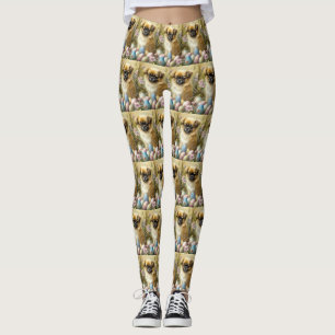 Tibetan Spaniel Dog with Easter Eggs Holiday Leggings