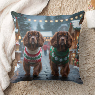 Tibetan Spaniel Dogs Christmas Snow Holiday Cushion