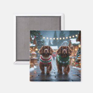 Tibetan Spaniel Dogs Christmas Snow Holiday Magnet