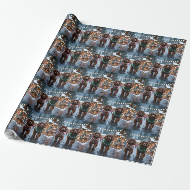 Tibetan Spaniel Dogs Christmas Snow Holiday Wrapping Paper (Unrolled)