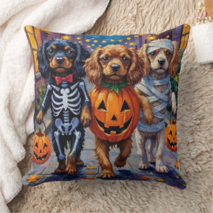 Tibetan Spaniel Dogs In Halloween Costumes Cushion