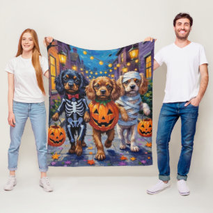 Tibetan Spaniel Dogs In Halloween Costumes Fleece Blanket