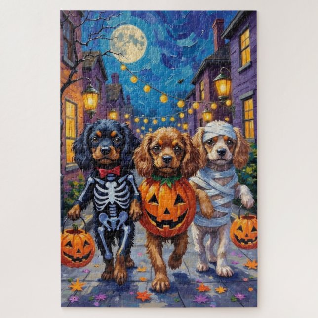 Tibetan Spaniel Dogs In Halloween Costumes Jigsaw Puzzle (Vertical)