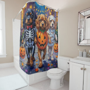 Tibetan Spaniel Dogs In Halloween Costumes Shower Curtain