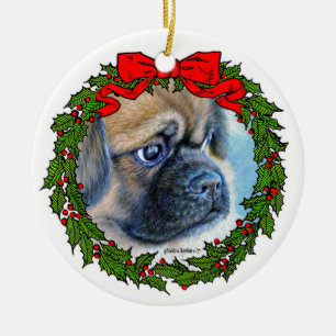 Tibetan Spaniel Drawing by Glenda S. Harlan Ceramic Ornament