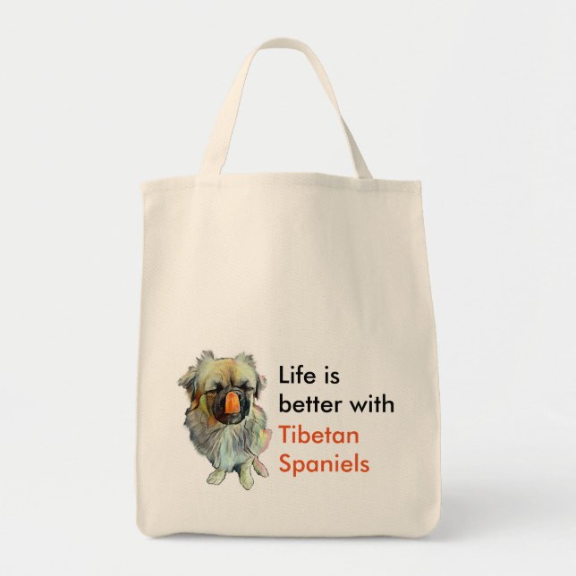 Tibetan Spaniel Grocery Tote (Front)