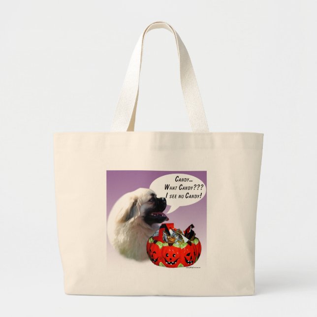 Tibetan Spaniel Halloween Candy Large Tote Bag (Front)