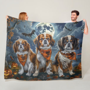 Tibetan Spaniel Halloween Spooky  Fleece Blanket